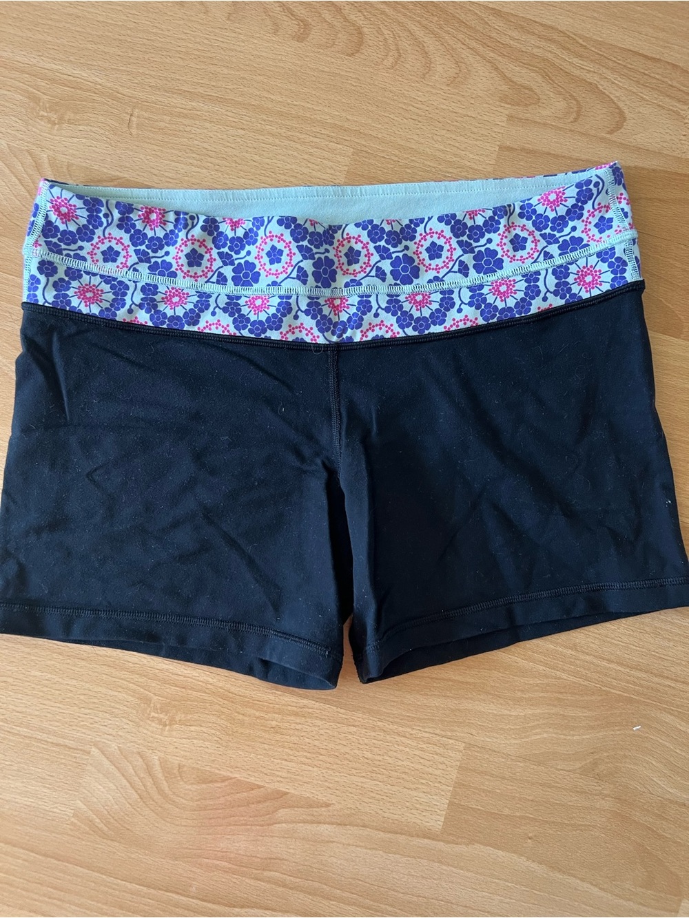 lululemon athletica Black Athletic Shorts with Floral Waistband